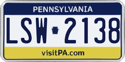 PA license plate LSW2138