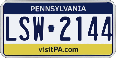PA license plate LSW2144