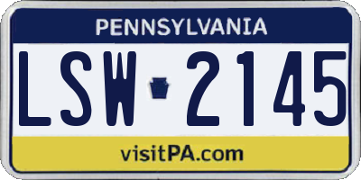 PA license plate LSW2145