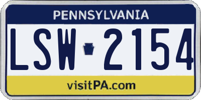PA license plate LSW2154