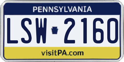 PA license plate LSW2160