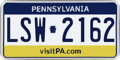 PA license plate LSW2162