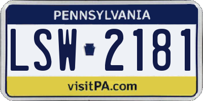 PA license plate LSW2181