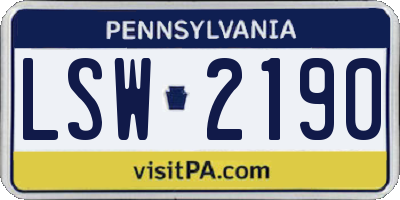 PA license plate LSW2190