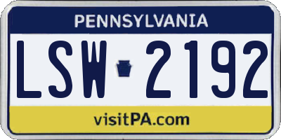 PA license plate LSW2192