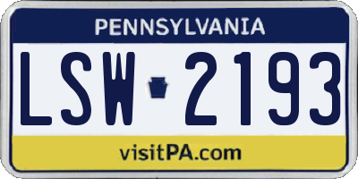 PA license plate LSW2193