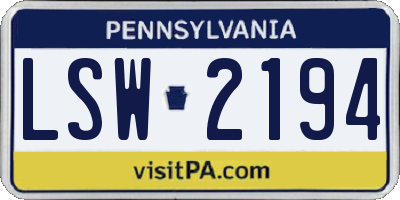 PA license plate LSW2194