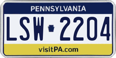 PA license plate LSW2204