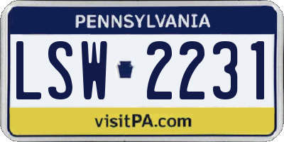 PA license plate LSW2231