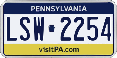 PA license plate LSW2254