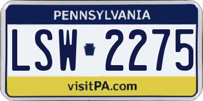 PA license plate LSW2275