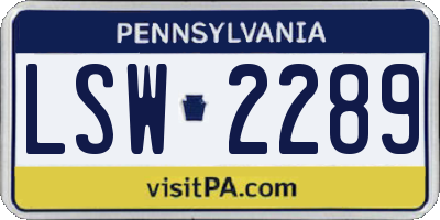PA license plate LSW2289