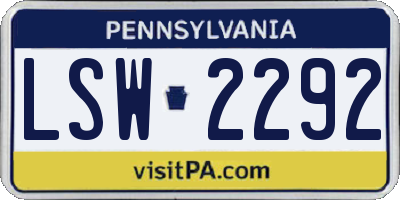 PA license plate LSW2292