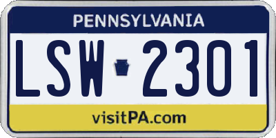 PA license plate LSW2301