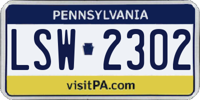 PA license plate LSW2302