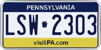 PA license plate LSW2303