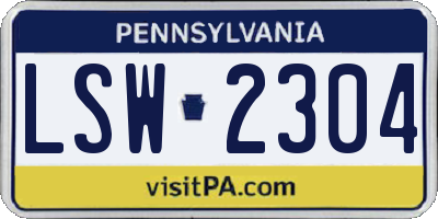 PA license plate LSW2304
