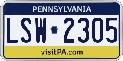 PA license plate LSW2305