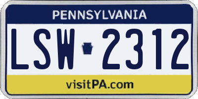PA license plate LSW2312