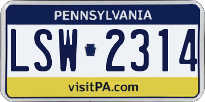 PA license plate LSW2314