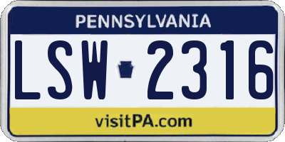 PA license plate LSW2316
