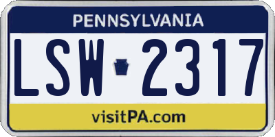 PA license plate LSW2317