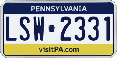 PA license plate LSW2331