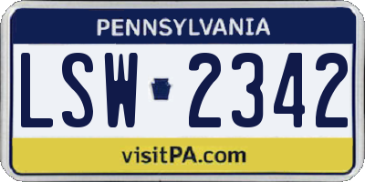 PA license plate LSW2342