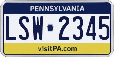PA license plate LSW2345