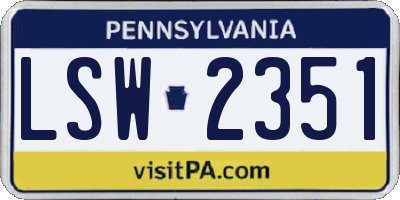 PA license plate LSW2351