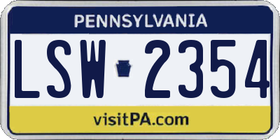 PA license plate LSW2354