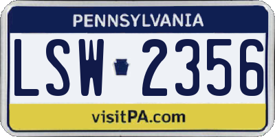 PA license plate LSW2356