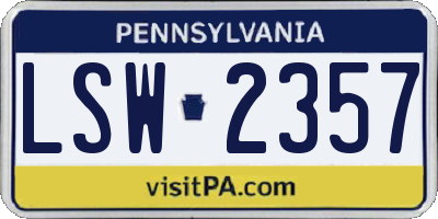 PA license plate LSW2357