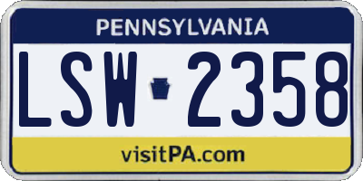 PA license plate LSW2358