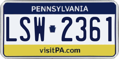 PA license plate LSW2361