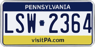 PA license plate LSW2364