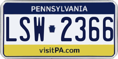 PA license plate LSW2366