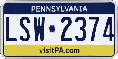 PA license plate LSW2374
