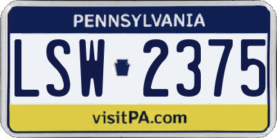 PA license plate LSW2375