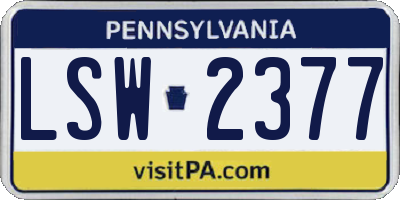 PA license plate LSW2377