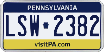 PA license plate LSW2382