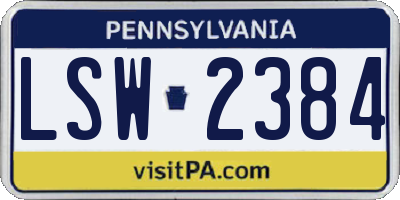PA license plate LSW2384