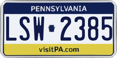 PA license plate LSW2385