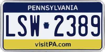 PA license plate LSW2389