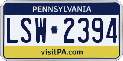 PA license plate LSW2394