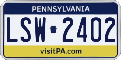 PA license plate LSW2402