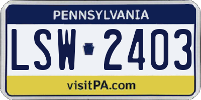 PA license plate LSW2403