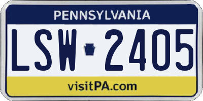 PA license plate LSW2405