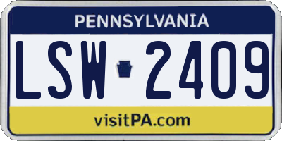 PA license plate LSW2409