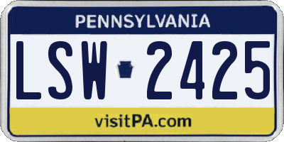 PA license plate LSW2425